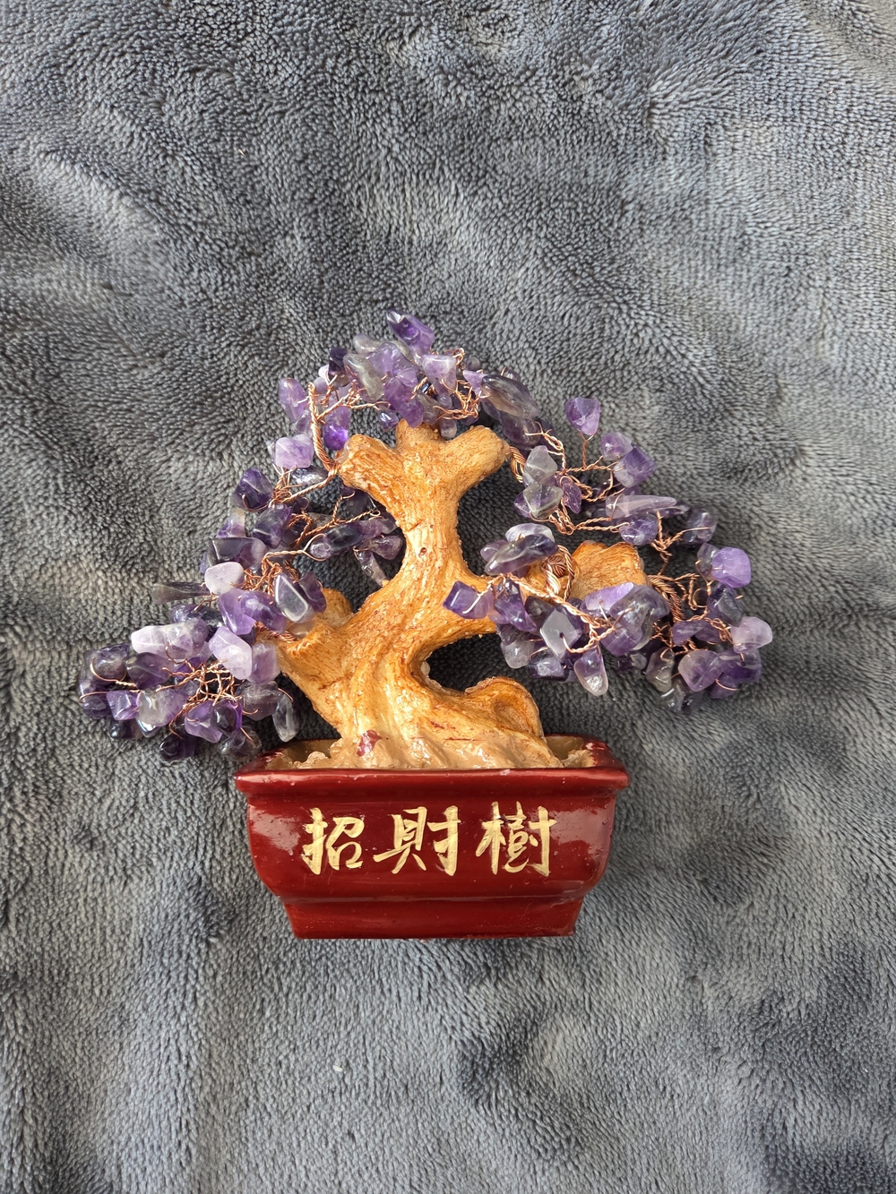 Amethyst Gemstone Bonsai Tree in Red Pot